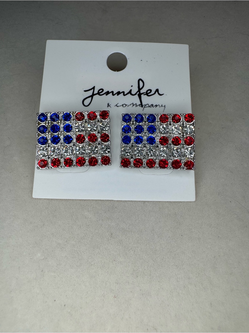 New Jennifer & Co Red, Blue & Silver Rhinestone Flag Earrings